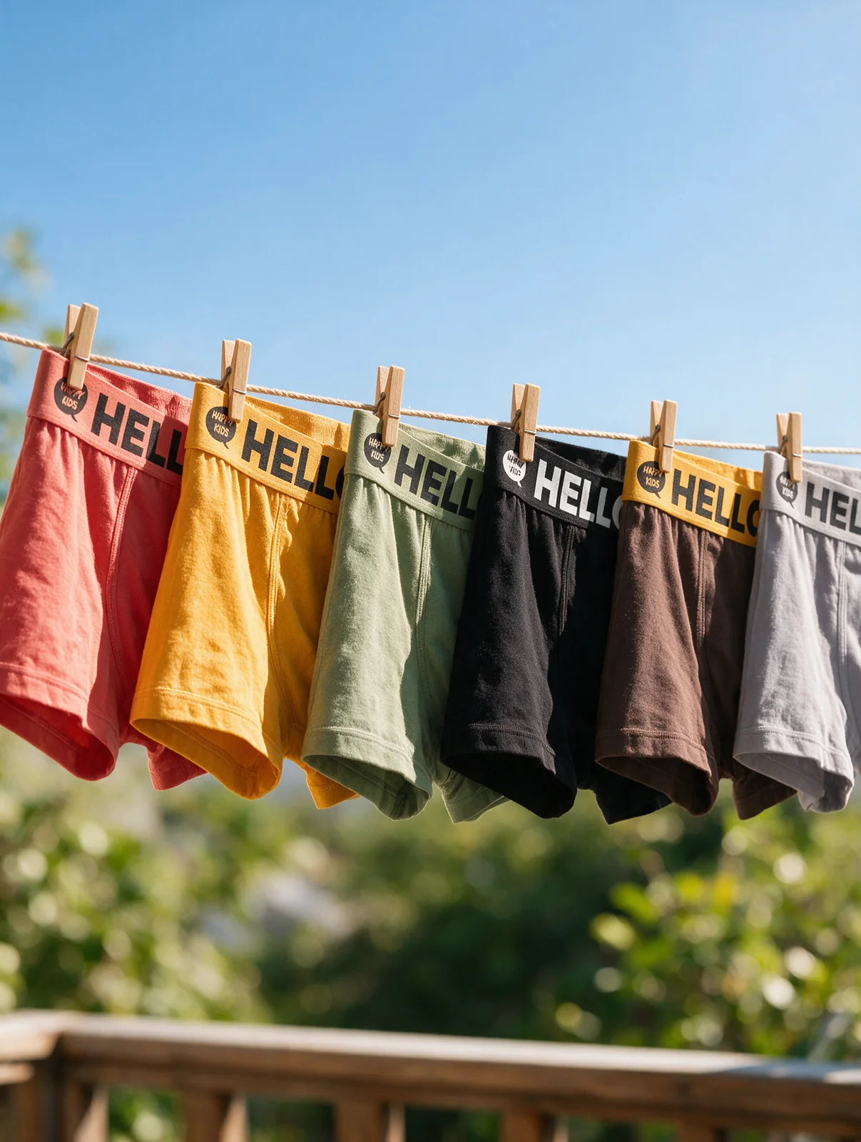 Hello Slim Kids 6 renk çocuk boxer — çamaşır ipinde